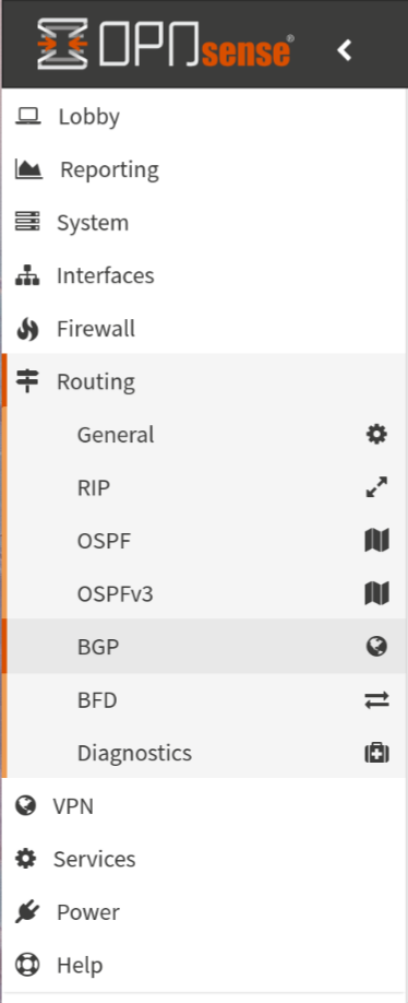 BGP settings on the sidebar